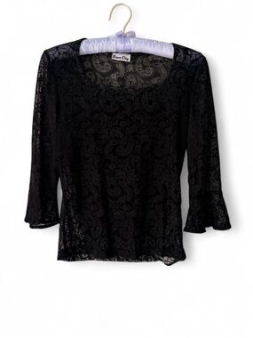 Vintage Y2K Rave City Black Lace Top. Medium